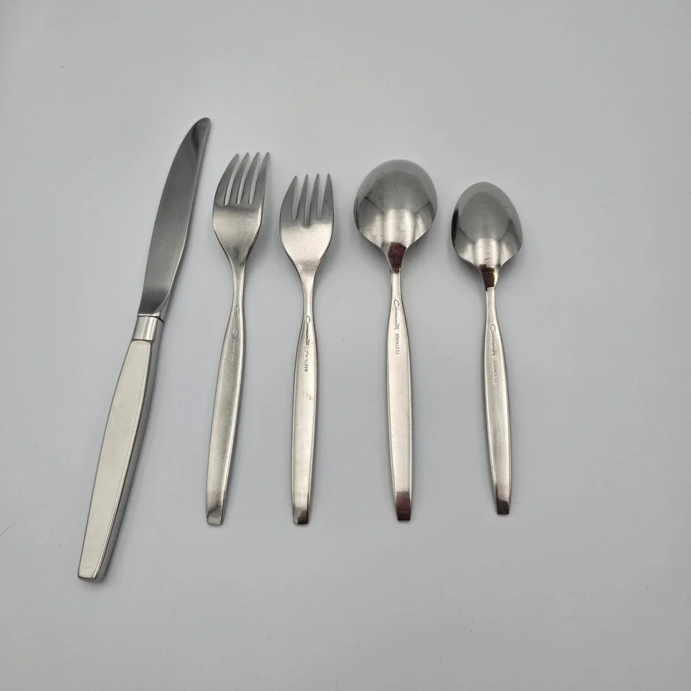 Oneida Community Frostfire 5 Piece Place Setting Stainless Steel Flatware Vtg